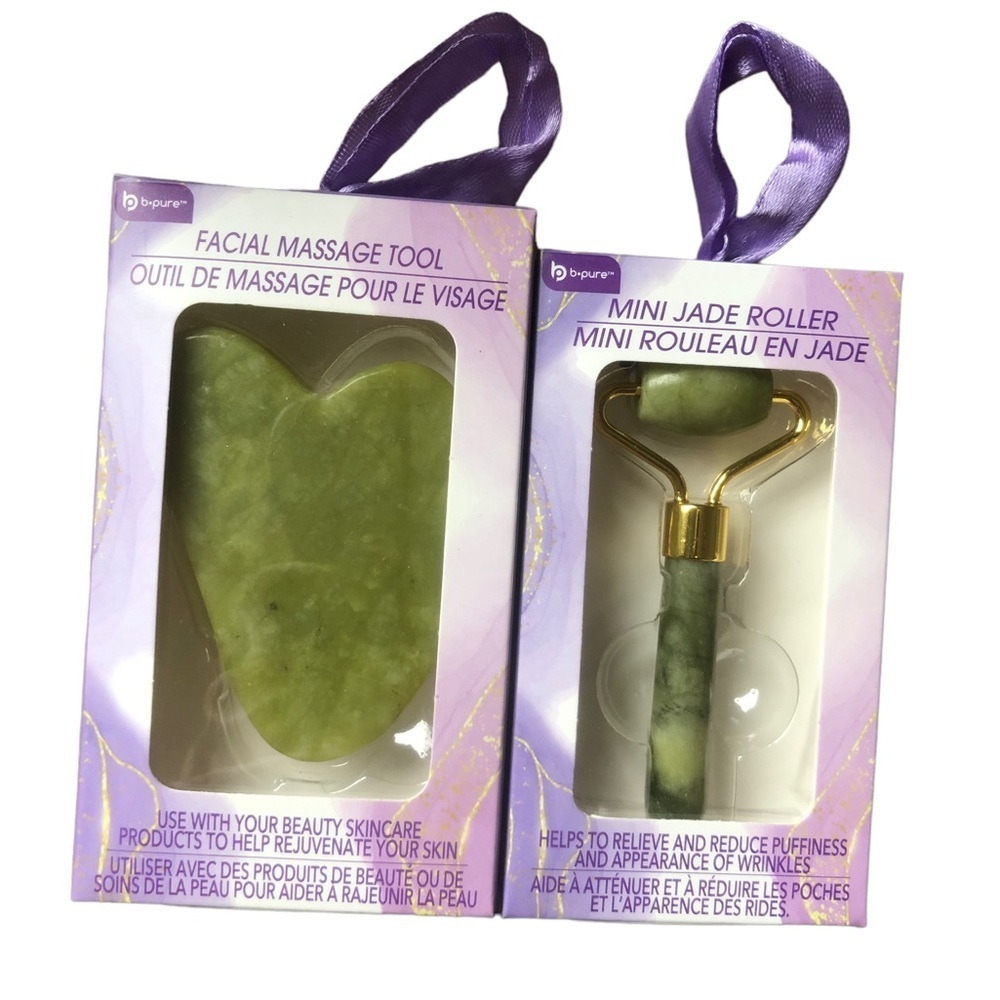 🌻 4/$25   Set of Mini Jade Gua Sha & Roller, NWT 🎁